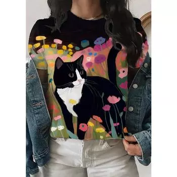 Женская забавная футболка с принтом животных и кошек, футболки с коротким рукавом, топы с 3D-принтами, рубашка с круглым вырезом, летняя повседневная женская одежда S