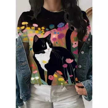Женская забавная футболка с принтом животных и кошек, футболки с коротким рукавом, топы с 3D-принтами, рубашка с круглым вырезом, летняя повседневная женская одежда S
