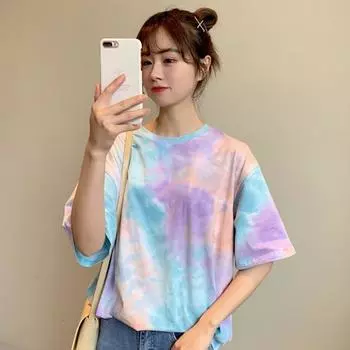 Женская забавная футболка Tie Dye Harajuku, летние женские японские уличные футболки в стиле хип-хоп, корейские топы, модная футболка XL