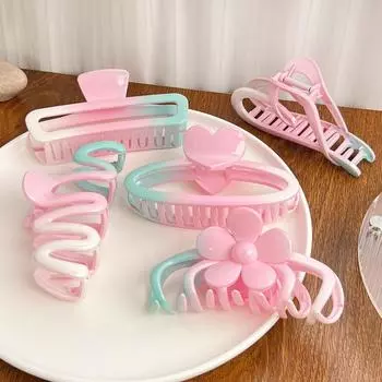 Женская заколка для волос Bofeiya в виде акулы розово-зеленого градиента, коллекция весна/лето 2024.