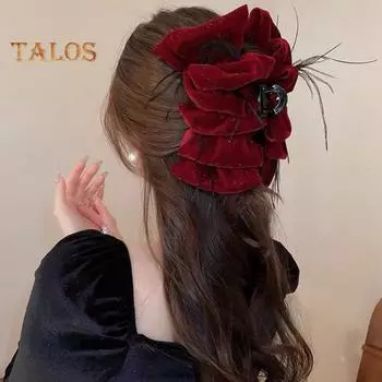 Женская заколка для волос, большая плиссированная бархатная многослойная заколка-бантик, декоративная универсальная заколка для волос, аксессуары для волос красный