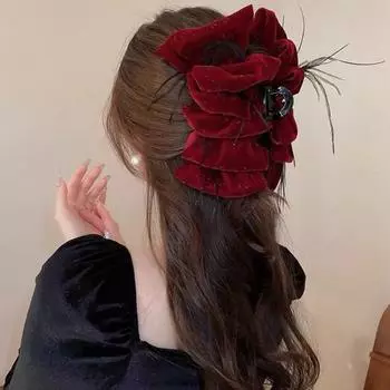 Женская заколка для волос, большая плиссированная бархатная многослойная заколка с бантом, универсальный зажим для волос красный