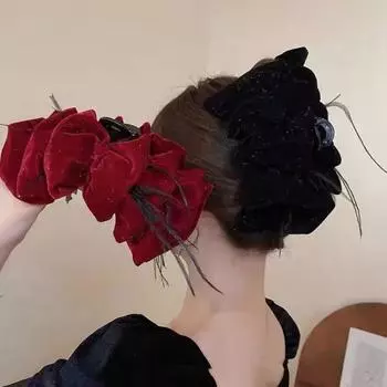 Женская заколка для волос, большая плиссированная бархатная многослойная заколка-бантик, декоративная универсальная заколка для волос, аксессуары для волос красный