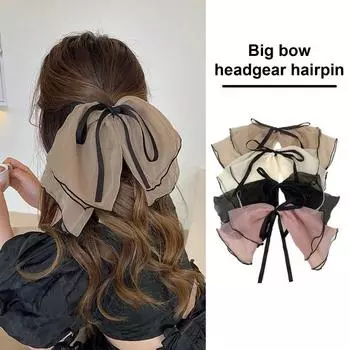Женская заколка для волос, двухслойная сетка, декор с бантом, мягкая эластичная пружина, противоскользящее украшение для волос, легкая женская заколка для волос, соответствующая цвету чёрный