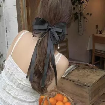 Женская заколка для волос из сетчатой пряжи, лента, бант, декоративная мультяшная заколка для волос с длинной ручкой синий