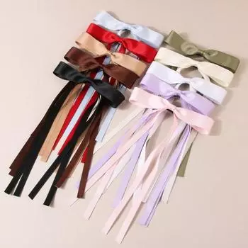 Женская заколка для волос с бантиком, атласная длинная лента в стиле ретро, большой размер, однотонная, противоскользящая, украшение для хвоста, шпилька, аксессуар для волос, заколки для волос молочный белый
