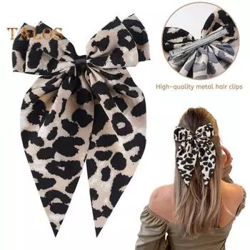 Женская заколка для волос с бантом, декоративная заколка с леопардовым принтом, атласная лента, бант для волос, большой бант, аксессуары для волос бежевый