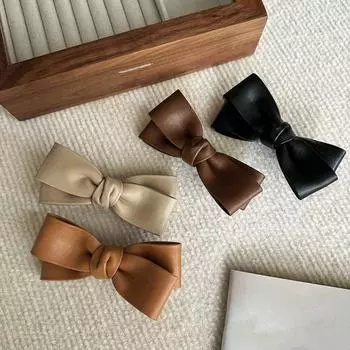 Женская заколка для волос с бантом, однотонная противоскользящая легкая двухслойная заколка для волос из искусственной кожи, фиксирующая челка, аксессуары для волос чёрный