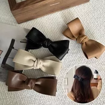 Женская заколка для волос с бантом, сплошной цвет, противоскользящая легкая двухслойная заколка для волос из искусственной кожи, фиксация волос света кофе