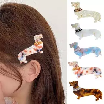 Женская заколка для волос с челкой, дизайн в виде собаки таксы, заколка для волос с блестящими стразами, инкрустированная заколка для волос, аксессуары для волос