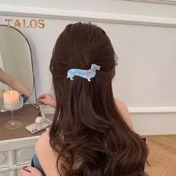 Женская заколка для волос с челкой, дизайн в виде собаки таксы, заколка для волос с блестящими стразами, инкрустированная заколка для волос, аксессуары для волос A