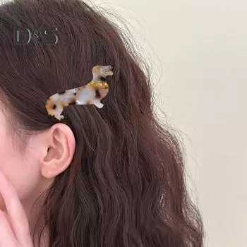 Женская заколка для волос с челкой, дизайн в виде собаки таксы, заколка для волос с блестящими стразами, инкрустированная заколка для волос, аксессуары для волос A