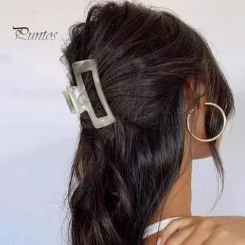 Женская заколка для волос с геометрическим рисунком, прямоугольник, красочный узор в виде облаков, заколка для волос с сильным захватом, заколка в виде акулы зелёный