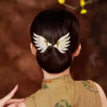 Женская заколка для волос с инкрустированными крыльями, изысканная нескользящая заколка для волос, элегантные ленивые бигуди, аксессуары для волос золотистый