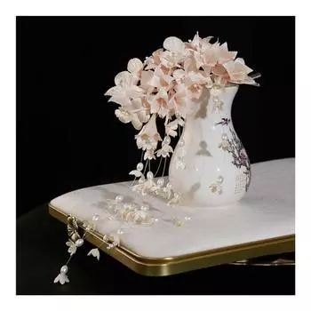 Женская заколка для волос с искусственным жемчугом, цветочным декором, шпильки, свадебные вечеринки, выпускные вечера, цветочный головной убор, аксессуары для волос абрикосовый