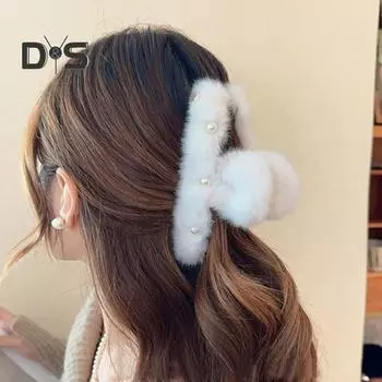 Женская заколка для волос с искусственным жемчугом, декоративная плюшевая заколка для волос с противоскользящими зубцами, зажим для волос на затылке, аксессуары для волос кофейный