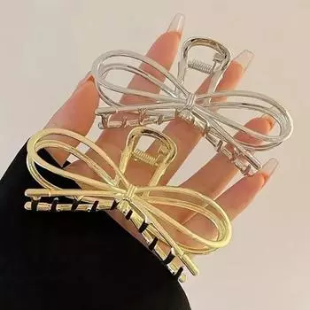 Женская заколка для волос с полым геометрическим бантом, заколка для волос с противоскользящими зубцами для волос на затылке серебряный