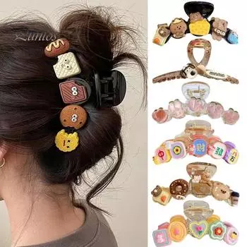 Женская заколка для волос с рисунком печенья, декоративная, противоскользящая, с зубцами, с сильным захватом, большого размера, зажим для волос на задней части головы B