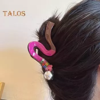 Женская заколка для волос с закрученным дизайном, цветные стразы, инкрустированные заколки для волос, противоскользящие зубцы, задняя головка для душа, заколка для волос фиолетовый