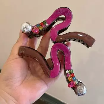 Женская заколка для волос с закрученным дизайном, цветные стразы, инкрустированные заколки для волос, противоскользящие зубы, задняя головка для душа