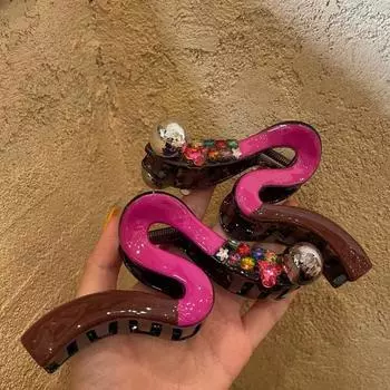 Женская заколка для волос с закрученным дизайном, цветные стразы, инкрустированные заколки для волос, противоскользящие зубцы, задняя головка для душа, заколка для волос фиолетовый