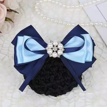 Женская заколка для волос, стюардесса, медсестра, профессиональная сетчатая сумка, сетка для волос с бантом, головка цветка, лента с цветком, ткань, аксессуар для волос с жемчугом as the picture