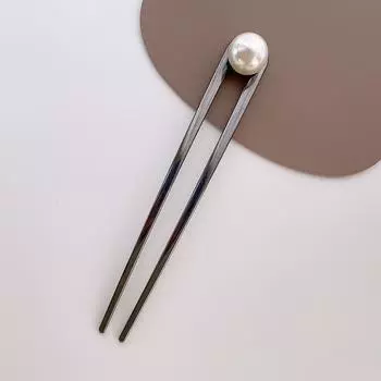 Женская заколка для волос в форме буквы U с жемчужным акцентом, сплав, невидимка для пучка, инструмент для прически, элегантный минималистичный зажим для волос, аксессуар для подарка чёрный