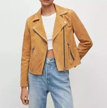 Женская замшевая куртка ручной работы из загорелой кожи, стильная, байкерская, мотоциклетная, повседневная XS дубильная кора