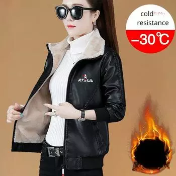 Женская замшевая куртка, толстая термофлокированная кожаная куртка, осенне-зимняя теплая мотоциклетная куртка, короткое кожаное пальто M