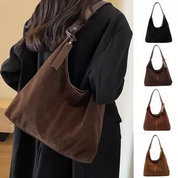 Женская замшевая сумка через плечо, накладная сумка-тоут, большая вместимость, кошелек для работы и путешествий жёлтый/коричневый