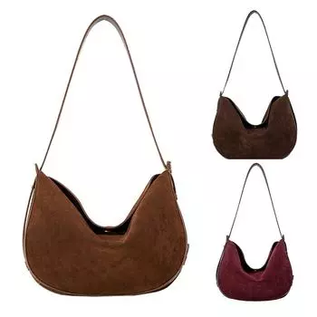 Женская замшевая сумка через плечо с магнитной застежкой, сумка-полумесяц для работы, путешествий, шопинга кофейный
