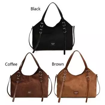 Женская замшевая сумка через плечо с регулируемым ремнем и ручкой сверху, большая вместительная прочная сумка-портфель для работы и путешествий Black