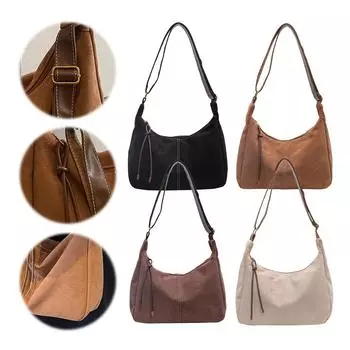 Женская замшевая сумка через плечо с регулируемым ремнем и молнией, прочная сумка для работы и путешествий чёрный