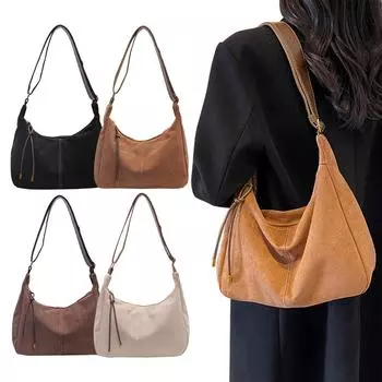 Женская замшевая сумка через плечо с регулируемым ремешком, сумка-мессенджер, однотонная для работы и путешествий Q чёрный