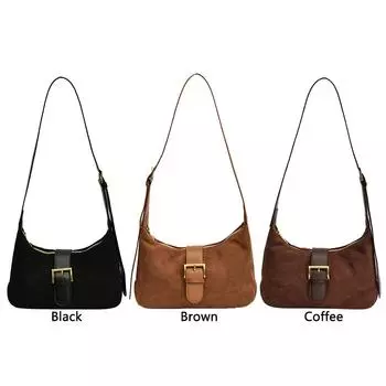 Женская замшевая сумка через плечо с регулируемым ремнем, сумка-полумесяц, сумка с верхней ручкой для работы и путешествий чёрный