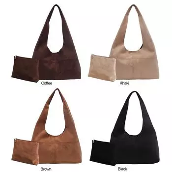 Женская замшевая сумка через плечо с внутренним карманом, сумка-хобо, винтажная сумка-тоут, накладная сумка для работы и путешествий кофейный