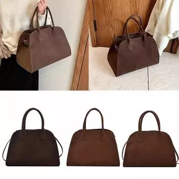 Женская замшевая сумка-кошелек, винтажная сумка с верхней ручкой, ретро-сумка через плечо S коричневый