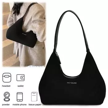 Женская замшевая сумка подмышкой, модная сумка в форме полумесяца с застежкой-молнией, мини-кошельки, маленькая сумочка для работы и путешествий чёрный