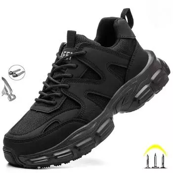 Женская защитная обувь, удобные новые рабочие защитные ботинки со стальным носком, дышащие рабочие кроссовки, легкая спортивная обувь, женские ботинки 35 чёрный