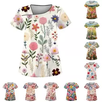 Женская защитная одежда с имитацией вышивки и набивным рисунком, с наклонным воротником и двойным карманом XL