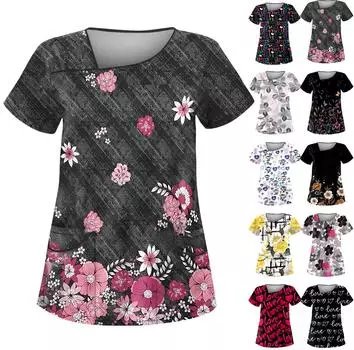 Женская защитная одежда с имитацией вышивки и набивным рисунком, с наклонным воротником и двойным карманом L бежевый