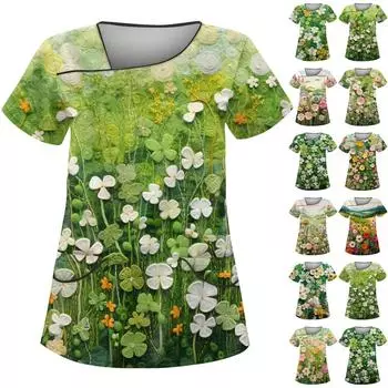 Женская защитная одежда с имитацией вышивки и набивным рисунком, с наклонным воротником и двойным карманом M