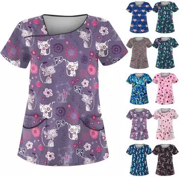 Женская защитная одежда с имитацией вышивки и набивным рисунком, с наклонным воротником и двойным карманом L чёрный