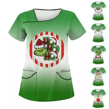 Женская защитная рабочая одежда с принтом, косым воротником и двумя карманами XL