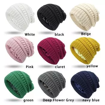 Женская защитная теплая шерстяная вязаная шапка для прически с 9 цветами One Size бежевый