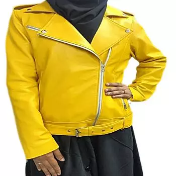 Женская желтая 100% натуральная кожа ягненка, мягкая кожа, косуха, натуральная кожа ягненка, желтая кожа, мотокуртка, женская желтая куртка, подарок для нее XS жёлтый