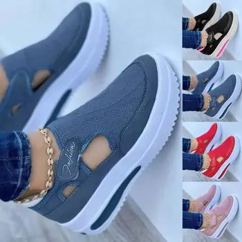 Женская женская сетчатая обувь с полыми отверстиями, дышащая обувь на плоской подошве 36 чёрный