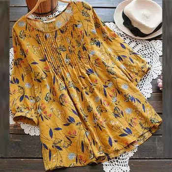 Женская женская свободная блузка с рукавом три четверти и принтом, пуловер, рубашка XXXXL тёмно-синий