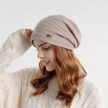 Женская зимняя бархатная вязаная многослойная универсальная шапка Баотоу, большая крышка для головы, холодная шапка с ушами One Size чёрный