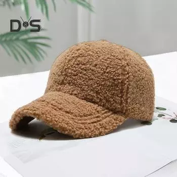 Женская зимняя бейсбольная кепка из овечьей шерсти, однотонная, с длинными полями, термоизоляционная, декоративная, для путешествий, для школы, походов, с козырьком серый